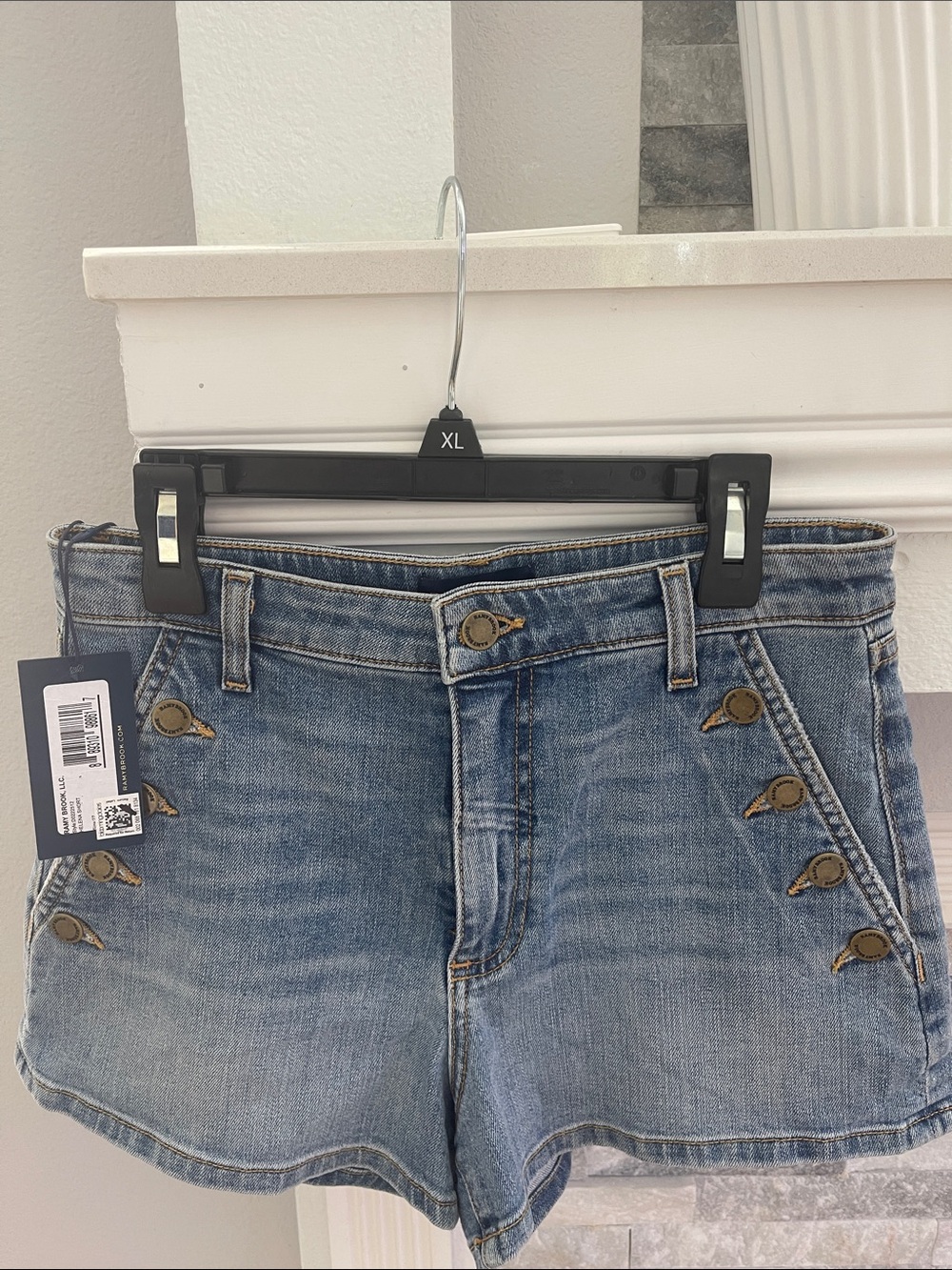 Ramy Brook Light Blue Denim Shorts with Brass Buttons